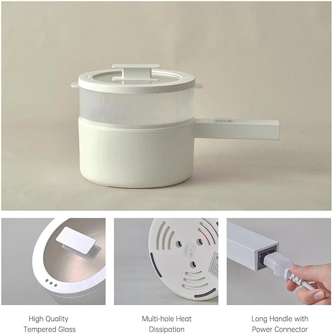 20cm Portable Electric Hot Pot & Steamer – 2-in-1 Compact Cooker