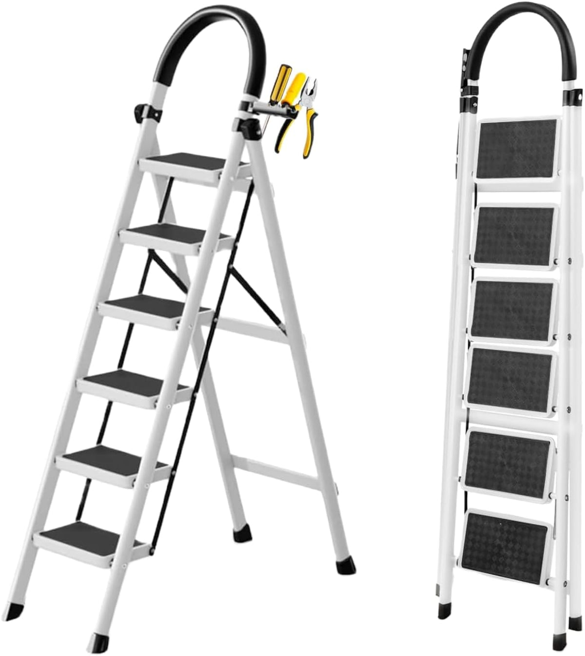 Foldable Ladder 6 Steps, Home Stepladders Folding Step Stool with Wide Anti-Slip Pedal, Adults Folding Sturdy Steel Ladder for Home,Kitchen, Garden, Office