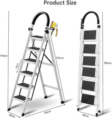 Foldable Ladder 6 Steps, Home Stepladders Folding Step Stool with Wide Anti-Slip Pedal, Adults Folding Sturdy Steel Ladder for Home,Kitchen, Garden, Office