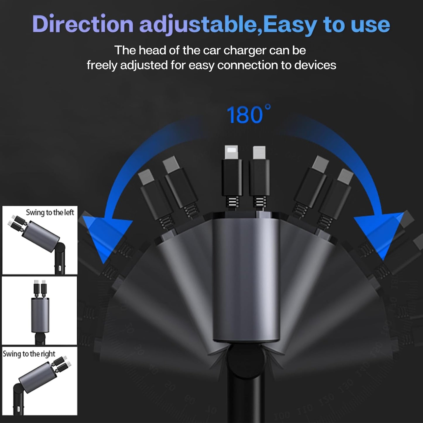 5-in-1 Retractable Car Charger – Fast Charging for Type-C & iOS