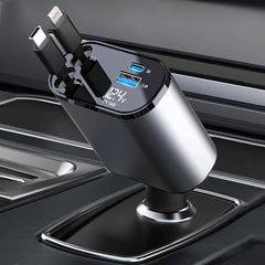 5-in-1 Retractable Car Charger – Fast Charging for Type-C & iOS