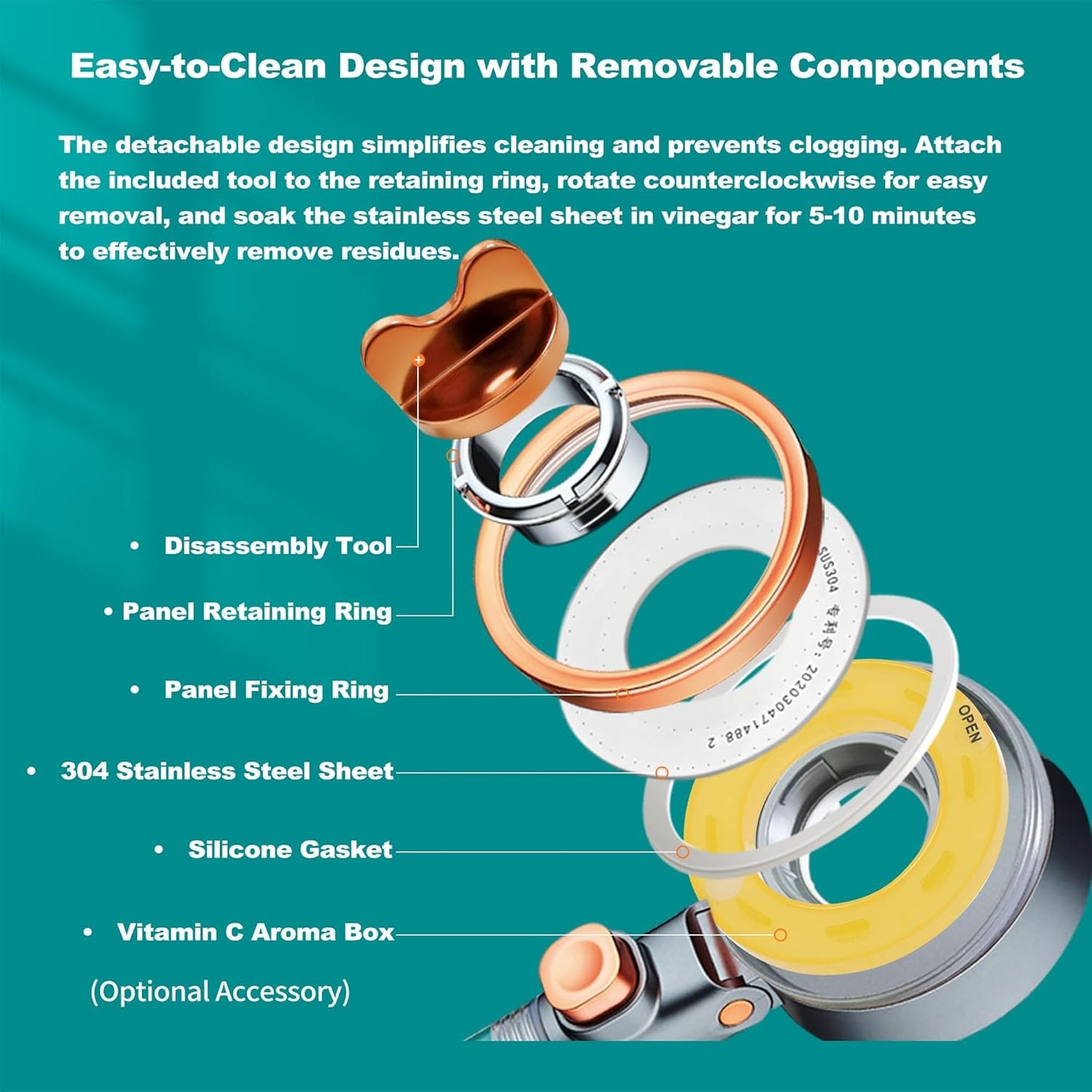 SGS Filtered High Pressure Shower Head | Removes Chlorine, For Hard Water & Hair Loss | 3 Modes with Adj. Flow Pause | Double Sided Micro-Nano Bubble Tech, (Starter Kit - Rose