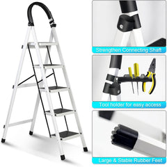 Foldable Ladder 6 Steps, Home Stepladders Folding Step Stool with Wide Anti-Slip Pedal, Adults Folding Sturdy Steel Ladder for Home,Kitchen, Garden, Office