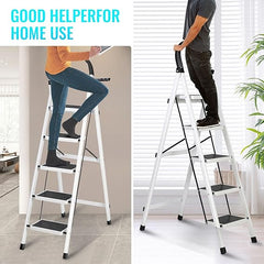 Foldable Ladder 6 Steps, Home Stepladders Folding Step Stool with Wide Anti-Slip Pedal, Adults Folding Sturdy Steel Ladder for Home,Kitchen, Garden, Office