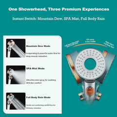 SGS Filtered High Pressure Shower Head | Removes Chlorine, For Hard Water & Hair Loss | 3 Modes with Adj. Flow Pause | Double Sided Micro-Nano Bubble Tech, (Starter Kit - Rose