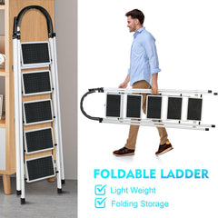 Foldable Ladder 6 Steps, Home Stepladders Folding Step Stool with Wide Anti-Slip Pedal, Adults Folding Sturdy Steel Ladder for Home,Kitchen, Garden, Office