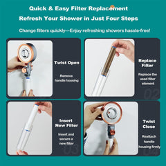 SGS Filtered High Pressure Shower Head | Removes Chlorine, For Hard Water & Hair Loss | 3 Modes with Adj. Flow Pause | Double Sided Micro-Nano Bubble Tech, (Starter Kit - Rose