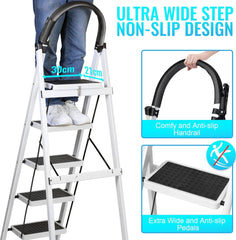 Foldable Ladder 6 Steps, Home Stepladders Folding Step Stool with Wide Anti-Slip Pedal, Adults Folding Sturdy Steel Ladder for Home,Kitchen, Garden, Office