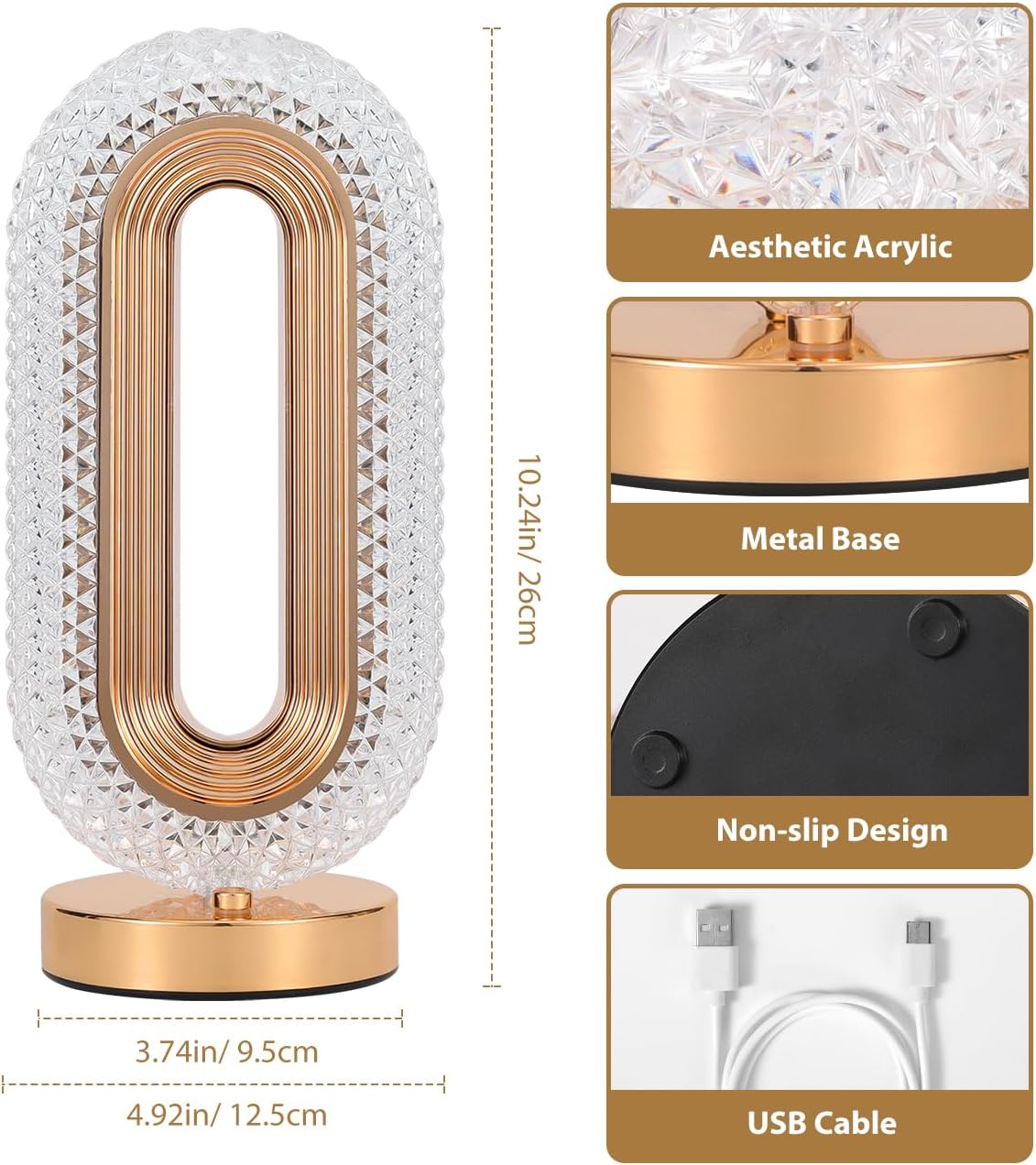 Elegant Oval Crystal Table Lamp