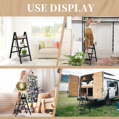 Step Ladder Folding Step Stool, Heavy Duty 330 Lbs Load Stepladder, Small Kitchen/Closet Ladder for Adults/Kids, Lightweight Step Ladder with Anti-Slip Wide Pedal for Home, Black (3 Step)