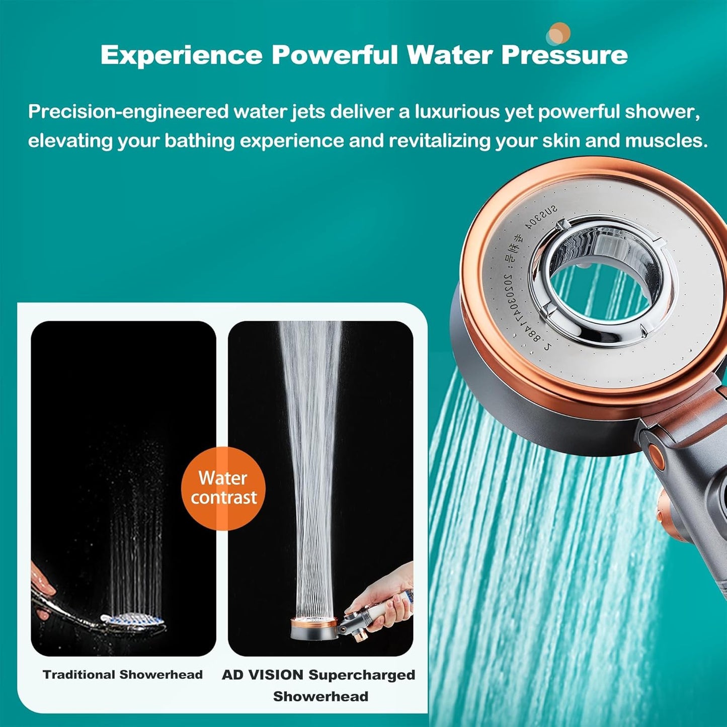 SGS Filtered High Pressure Shower Head | Removes Chlorine, For Hard Water & Hair Loss | 3 Modes with Adj. Flow Pause | Double Sided Micro-Nano Bubble Tech, (Starter Kit - Rose